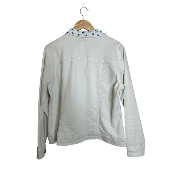 HSN Diane Gilman White Button Down Jacket Beaded Ornate Buttons XL - Picture 2 of 8